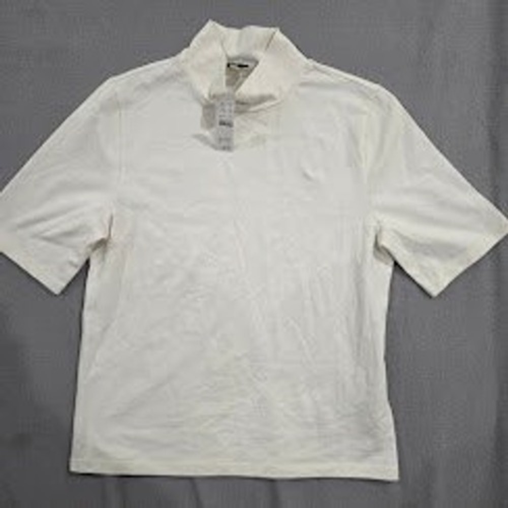 J. Crew Ivory Short Sleeve Mock Neck Top NWT Size L CN169 Ivory Cotton Stretch